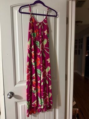 Magenta Floral Spaghetti-Strap Maxi Dress